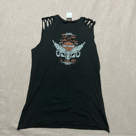 Harley-Davidson Custom Black Muscle Tee Biker Cut Outs Graphic Size Medium - Picture 6 of 8
